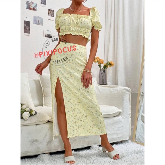 ZARA 2 PIECE SKIRT SET CO-ORD YELLOW PRINT NWT - Picture 3 of 12